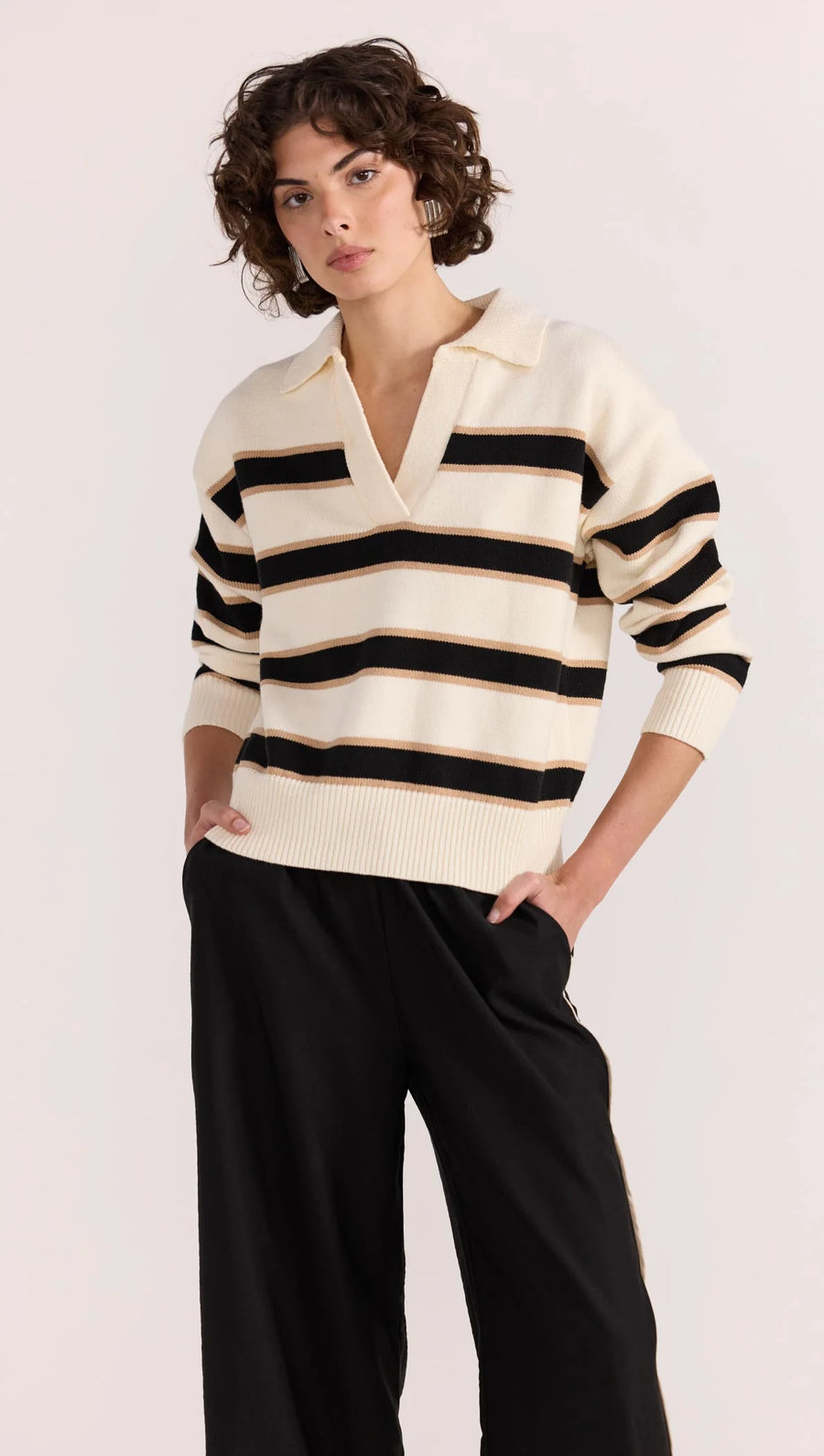Staple the Label - Hudson Polo Jumper in Cream/ Black