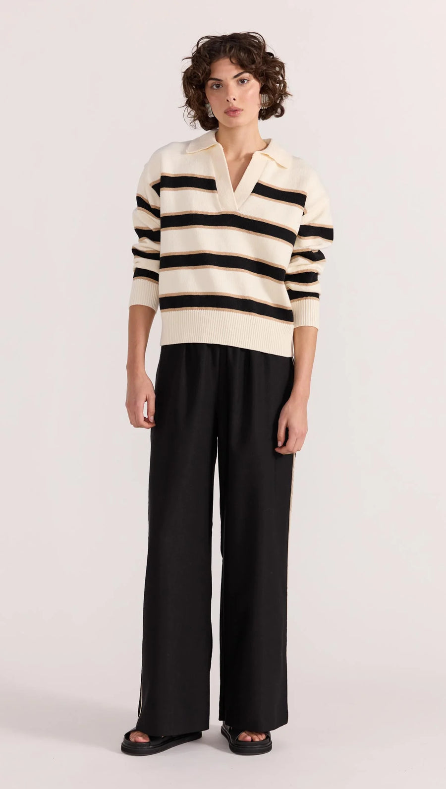 Staple the Label - Hudson Polo Jumper in Cream/ Black