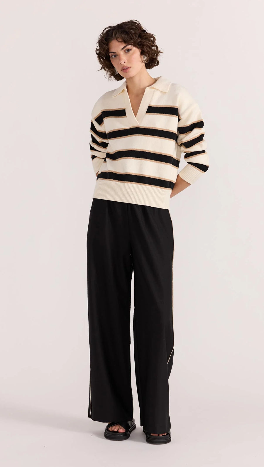 Staple the Label - Hudson Polo Jumper in Cream/ Black