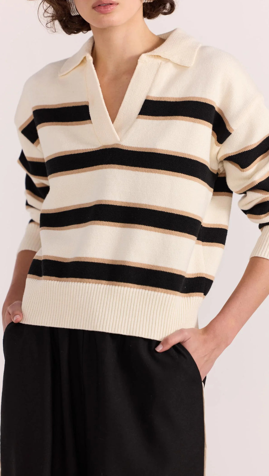 Staple the Label - Hudson Polo Jumper in Cream/ Black