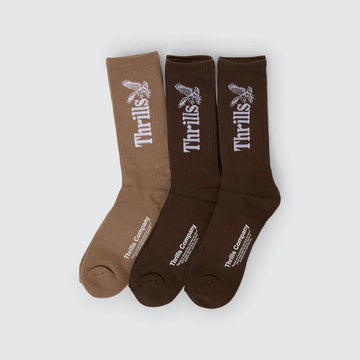 Thrills - Minimal Thrills 5 Pack Socks in Desert/Black/Silver Grey