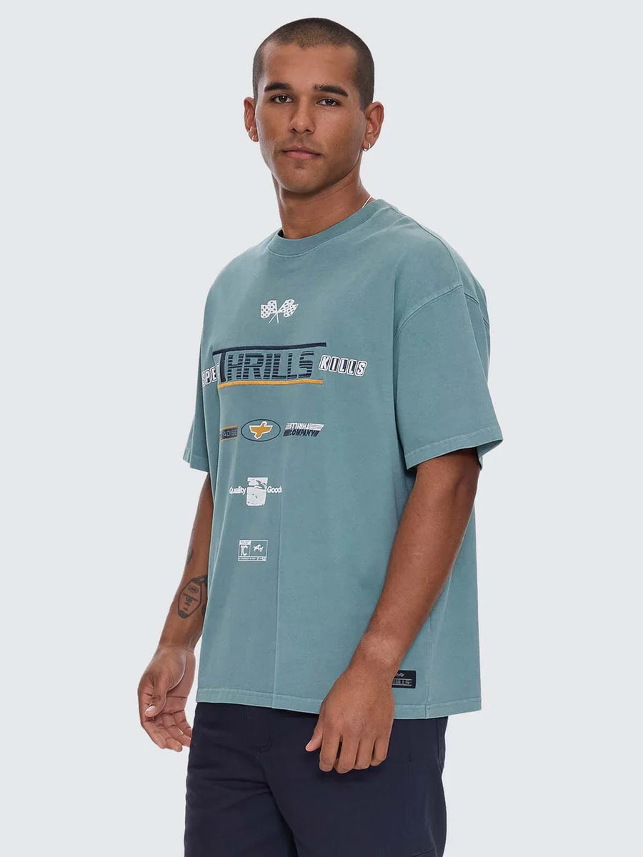 Thrills - Rapid Fire Box Fit Oversized Tee in Green Coast