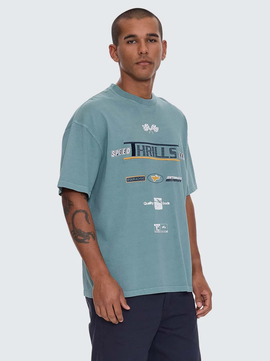 Thrills - Rapid Fire Box Fit Oversized Tee in Green Coast