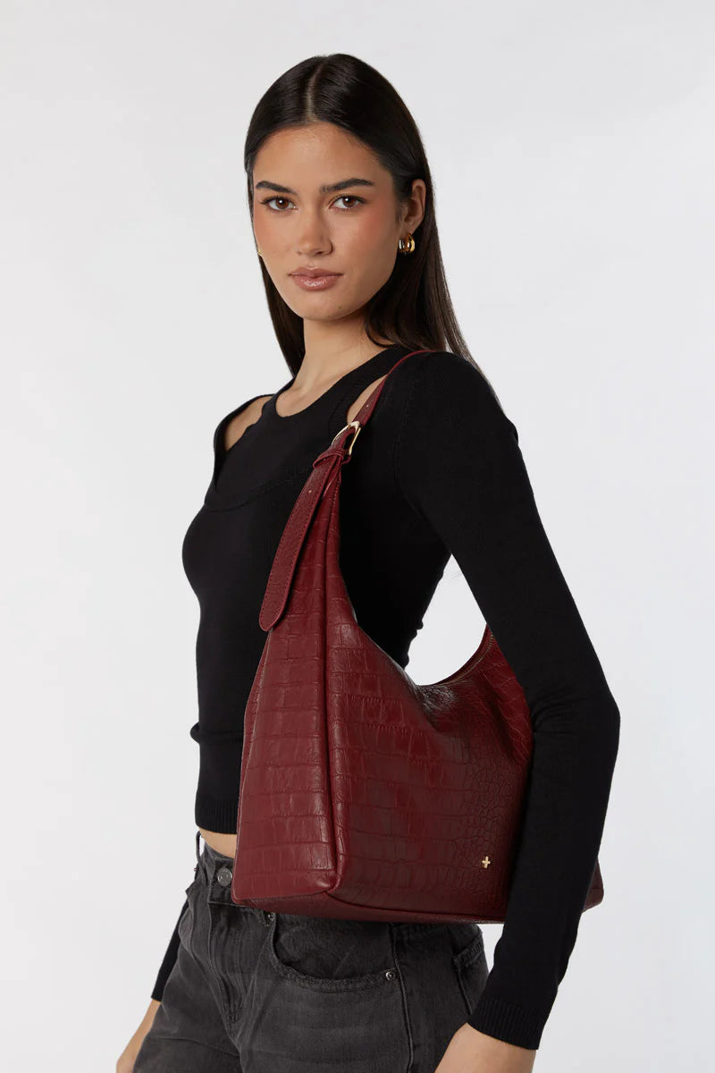 Peta + Jain - Tribeca Large Shoulder Bag in Cherry Croc/Gold