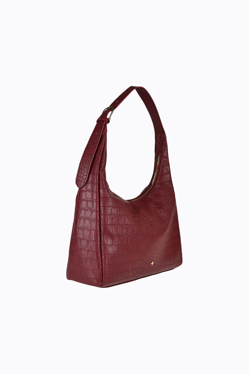 Peta + Jain - Tribeca Large Shoulder Bag in Cherry Croc/Gold