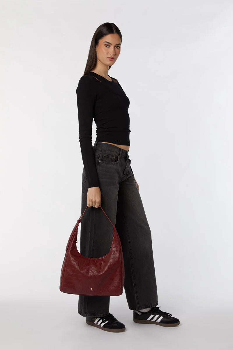 Peta + Jain - Tribeca Large Shoulder Bag in Cherry Croc/Gold