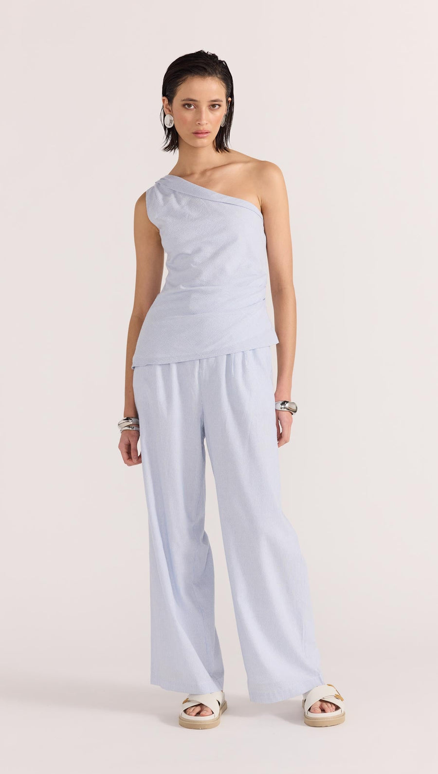 Staple the Label - Danica One Shoulder Top in Blue/White