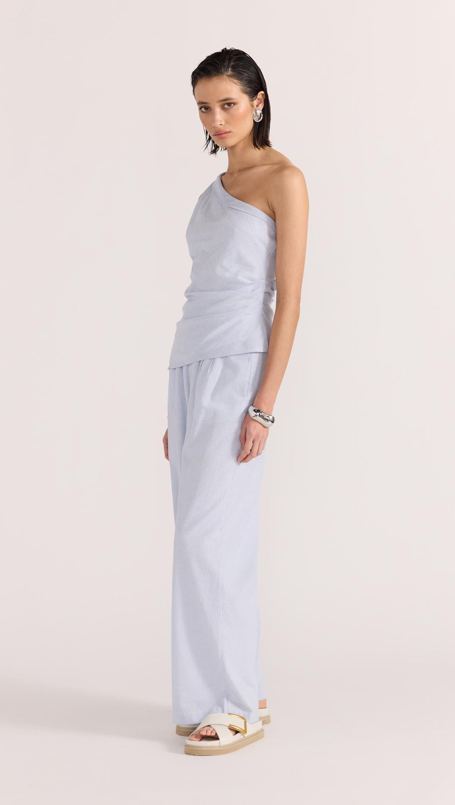 Staple the Label - Danica One Shoulder Top in Blue/White