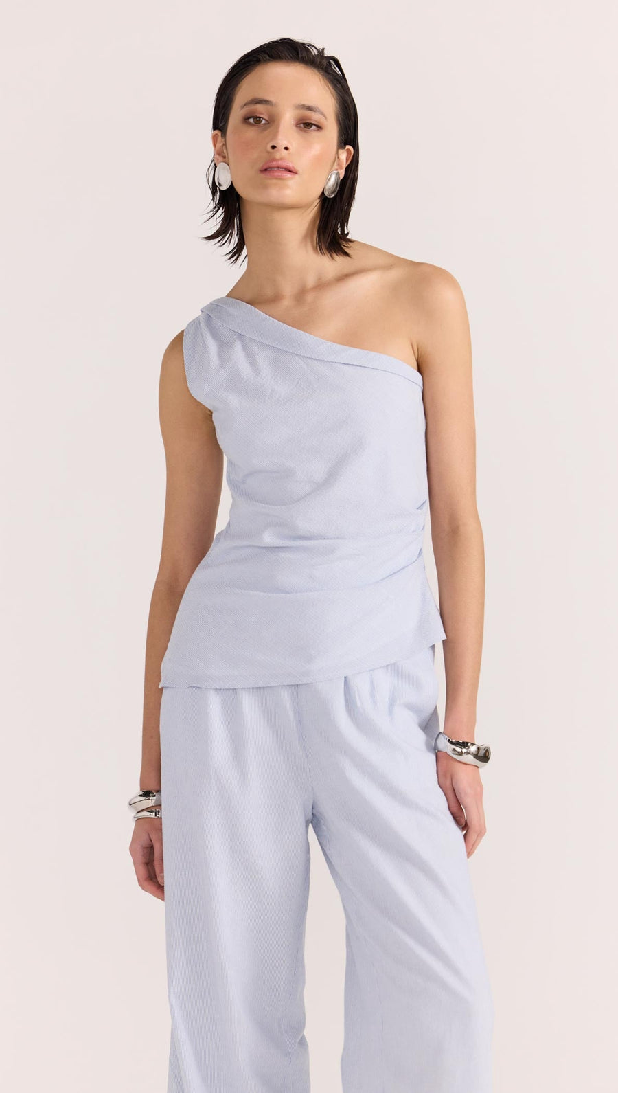 Staple the Label - Danica One Shoulder Top in Blue/White