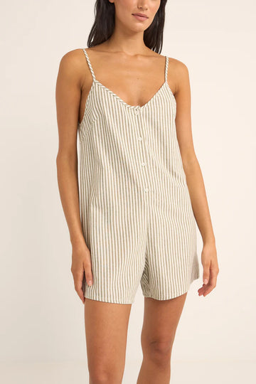 Rhythm - Valley Stripe Adjustable Romper in Ivy