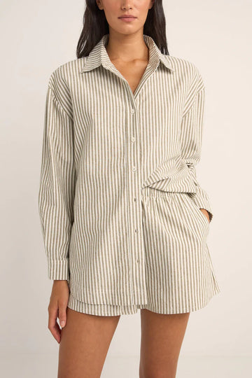 Rhythm - Valley Stripe Oversized Shirt in Ivy
