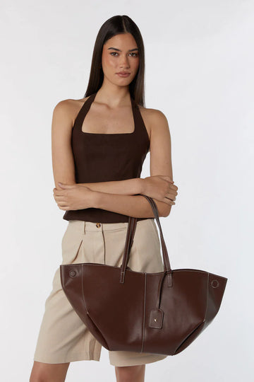 Peta + Jain - Willa Angular Tote in Choc Pebble/Gold