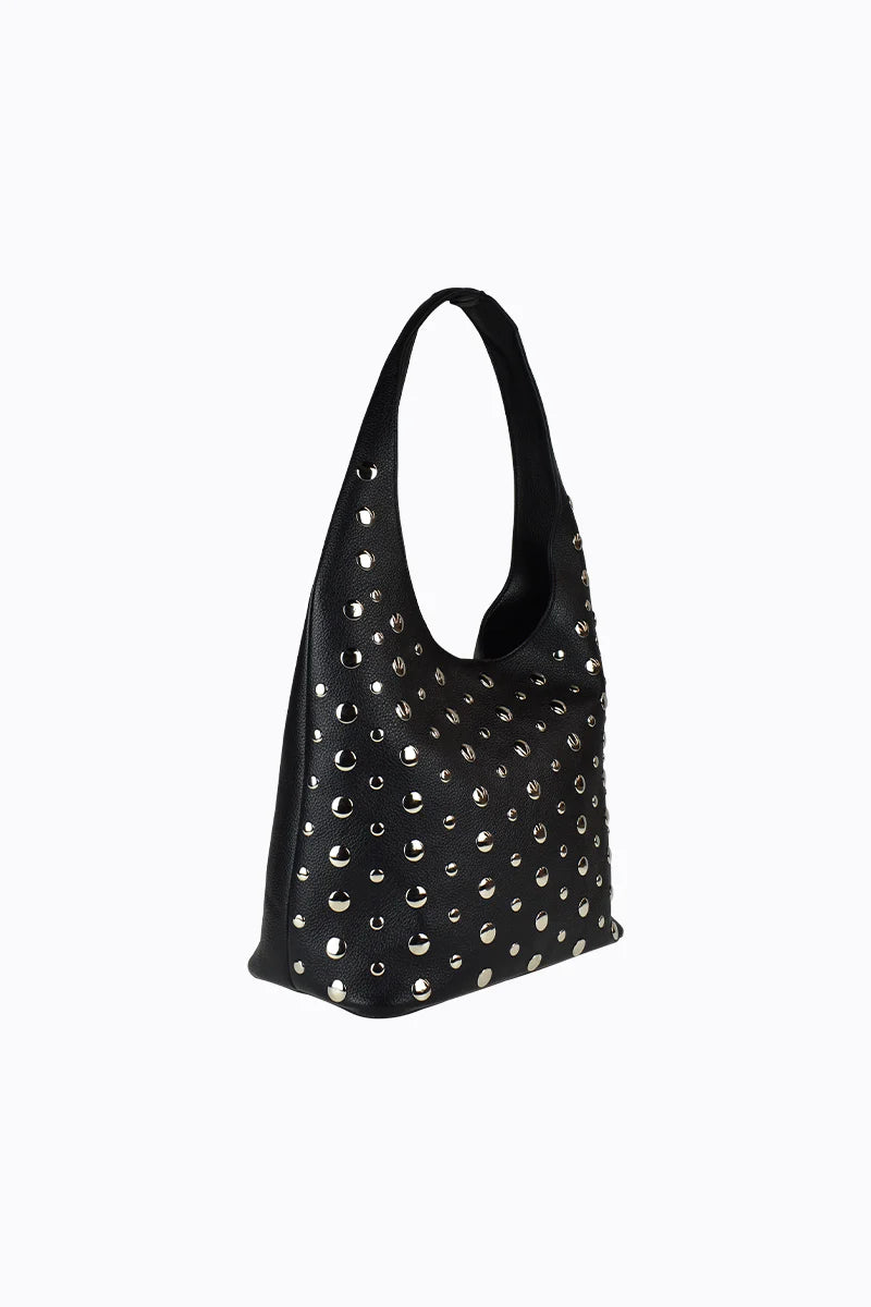 Peta + Jain - Yoko Stud Hobo Bag in Black Pebble/Silver
