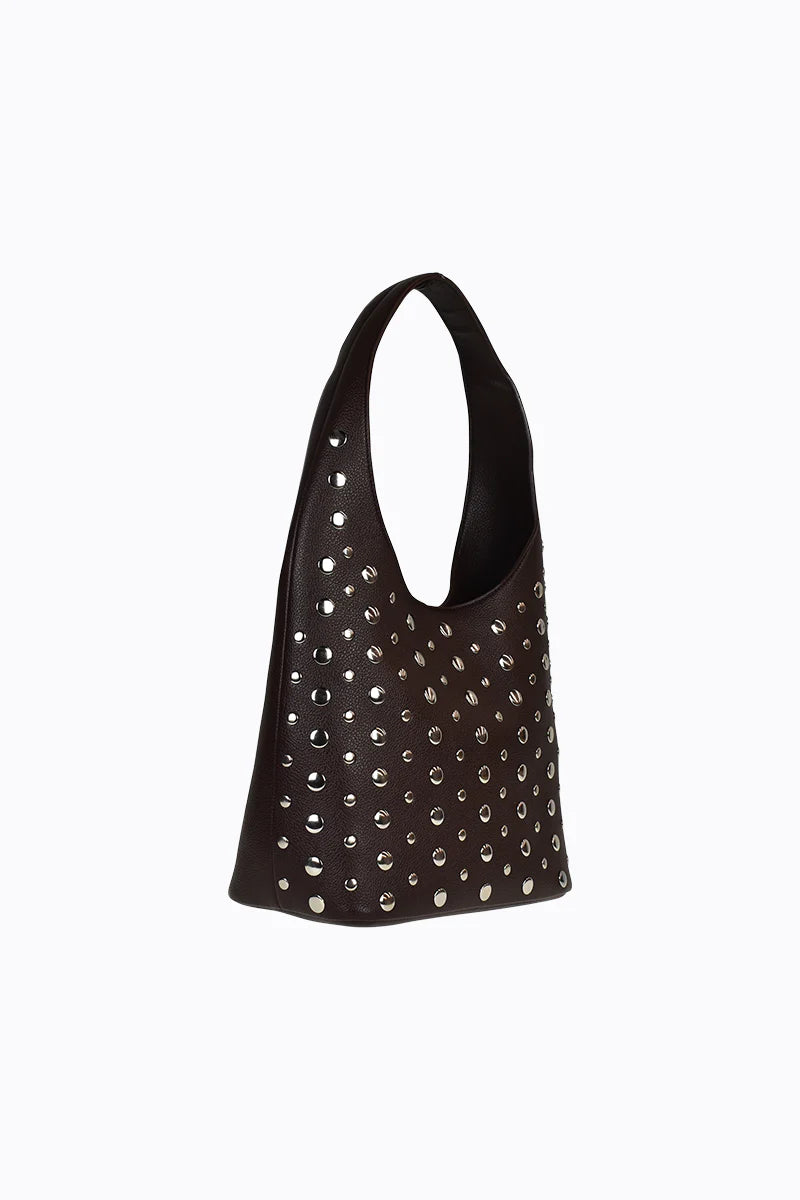 Peta + Jain - Yoko Stud Hobo Bag in Choc Pebble/Silver