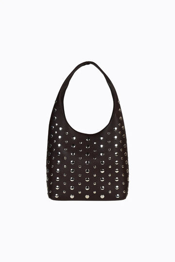 Peta + Jain - Yoko Stud Hobo Bag in Choc Pebble/Silver