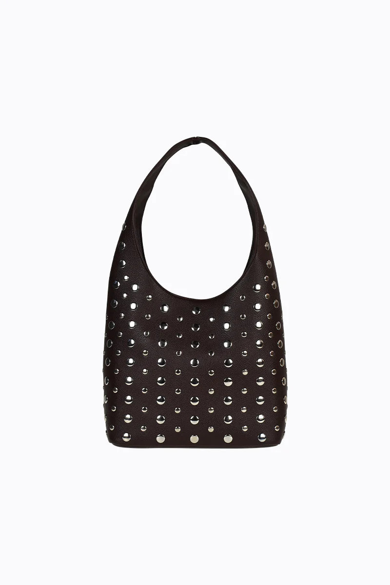 Peta + Jain - Yoko Stud Hobo Bag in Choc Pebble/Silver