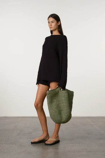 ZULU & ZEPHYR - Round Straw Bag In Olive