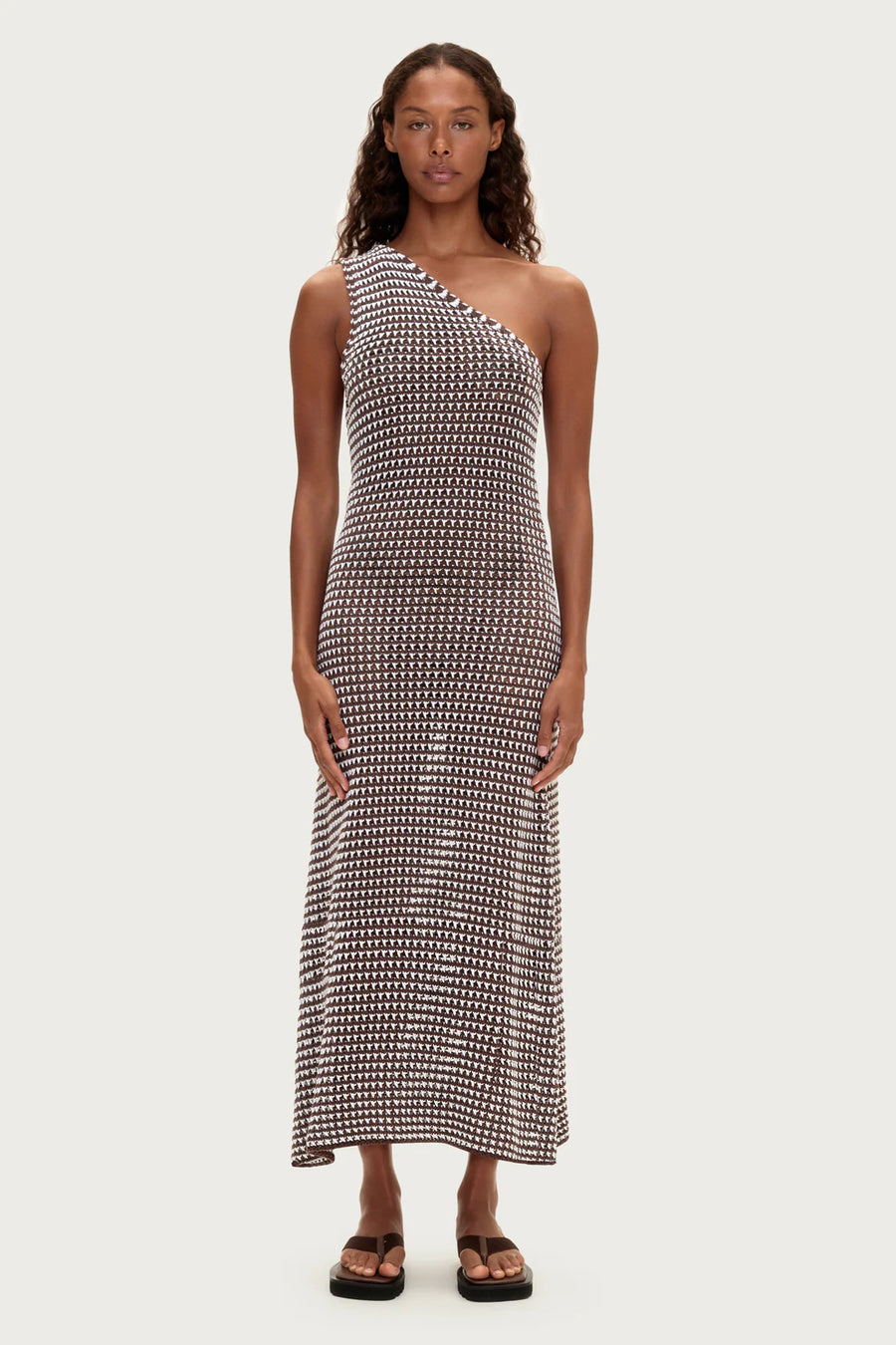 ZULU & ZEPHYR - Lattice Knit One Shoulder Dress In Brown Stripe