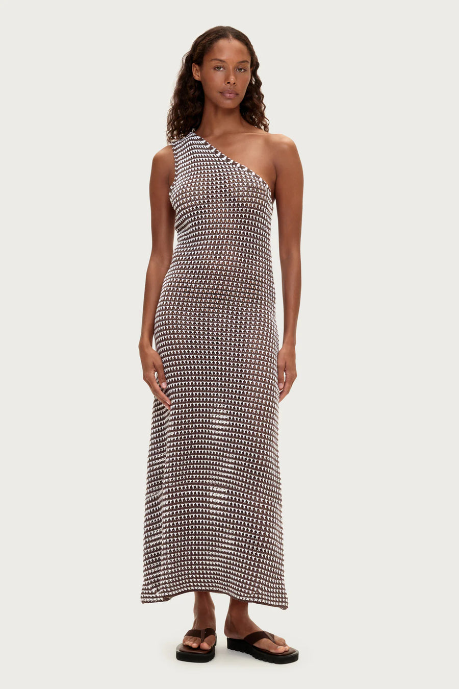 ZULU & ZEPHYR - Lattice Knit One Shoulder Dress In Brown Stripe