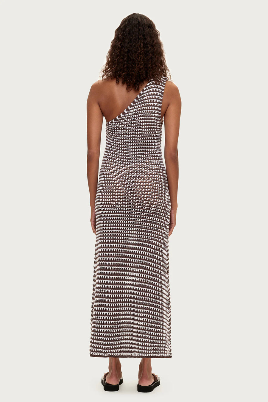 ZULU & ZEPHYR - Lattice Knit One Shoulder Dress In Brown Stripe