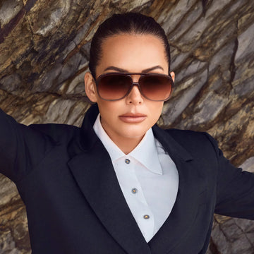 VALLEY EYEWEAR - Bang Bang Transparent Chocolate Fade to Crystal w. Gold Metal/Dark Orange Gradient Lens.