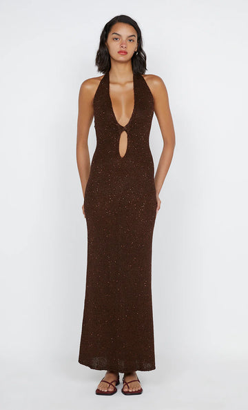 Bec + Bridge - Delfina Sequins Halter Midi Dress in Chocolate