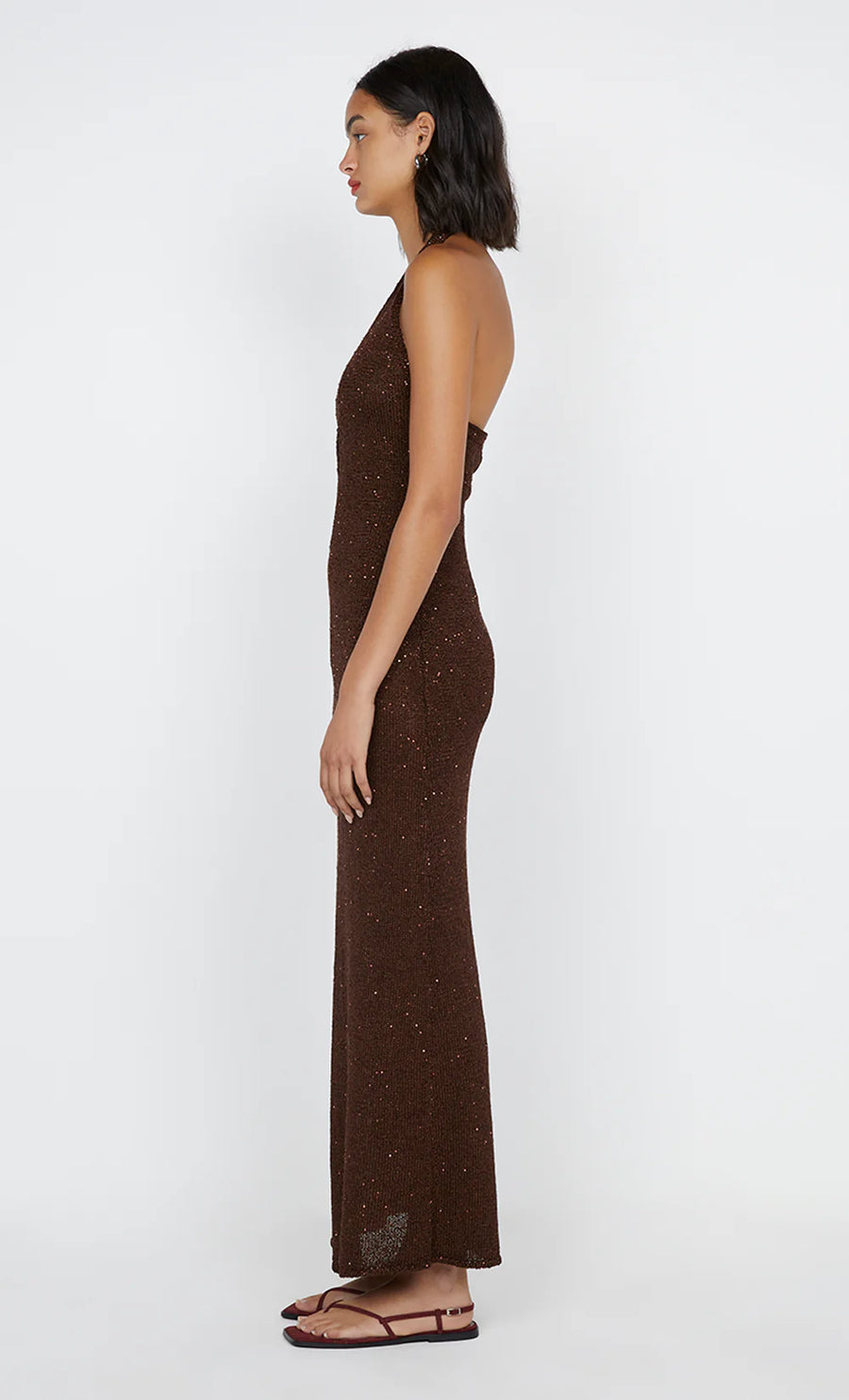 Bec + Bridge - Delfina Sequins Halter Midi Dress in Chocolate