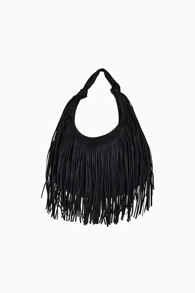 Peta + Jain - Moss Fringe Bag in Black PU/Gold