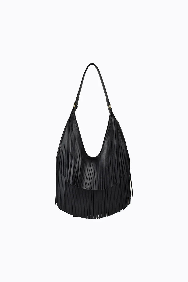 Peta + Jain -Phoebe Small Fringe Bag in Black PU/Gold