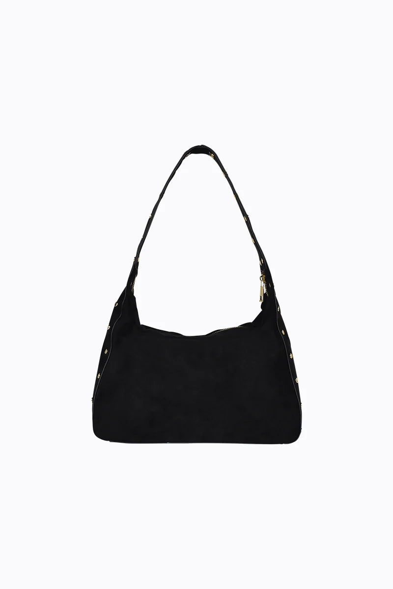 Peta + Jain - Soho Studded Shoulder Bag in Black/Suede/Gold