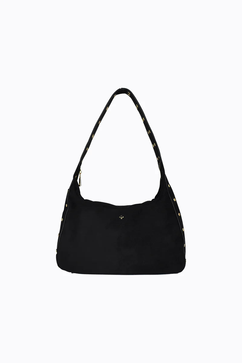 Peta + Jain - Soho Studded Shoulder Bag in Black/Suede/Gold