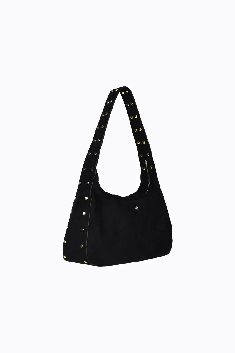 Peta + Jain - Soho Studded Shoulder Bag in Black/Suede/Gold