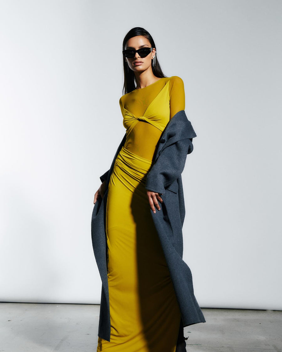 Suboo - Auguste Long Sleeve Mesh Jersey Dress in Citron