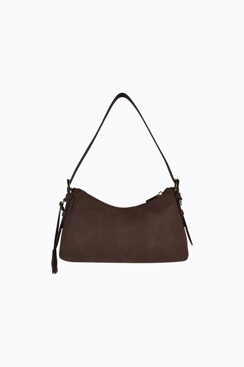 PETA + JAIN - Brody Shoulder Bag in Choc Suede/Gold