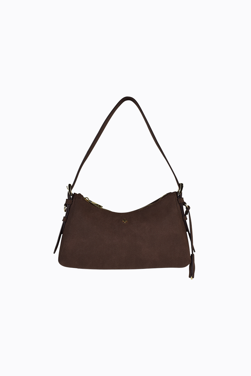 PETA + JAIN - Brody Shoulder Bag in Choc Suede/Gold