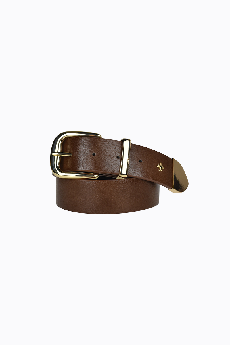 PETA + JAIN - Maisie Buckle Belt in Choc PU/Gold