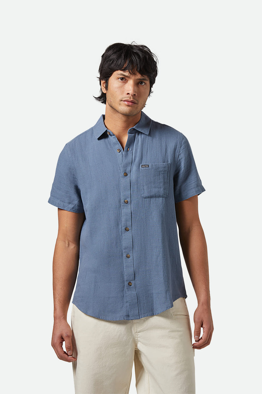 Brixton - Charter Organic Cotton Linen Blend S/S  Shirt in Azure Blue