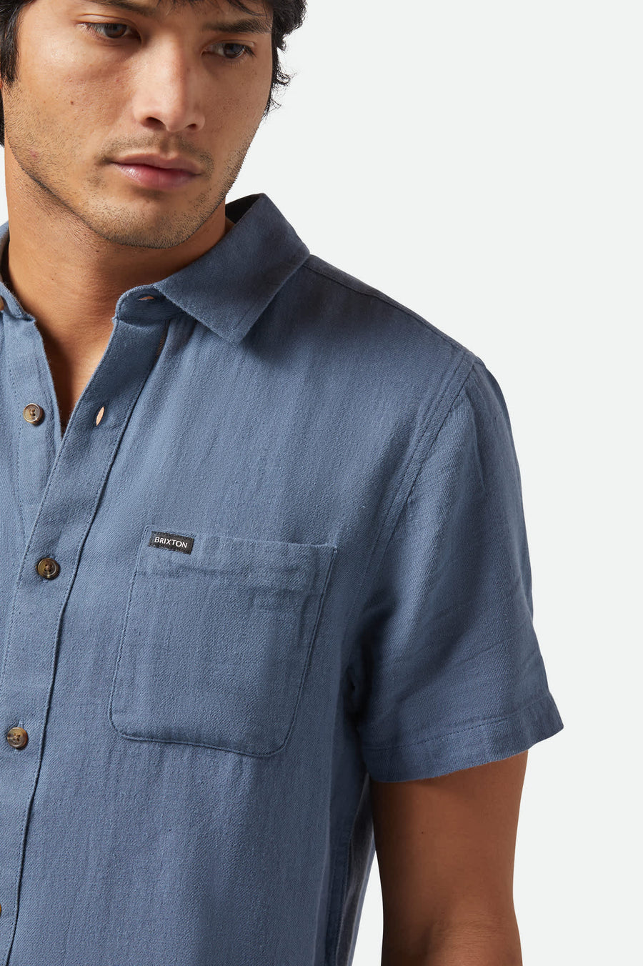 Brixton - Charter Organic Cotton Linen Blend S/S  Shirt in Azure Blue