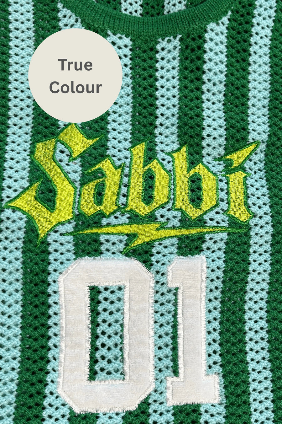 SABBI - The Knit B-Ball Singlet in Green & Blue Stripe