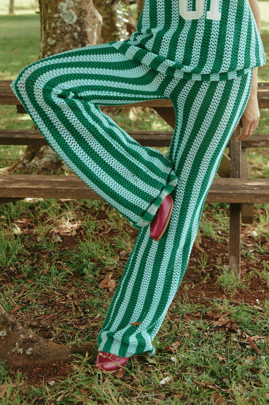 SABBI - The Knit Stripe Beach Pant in Green Stripe
