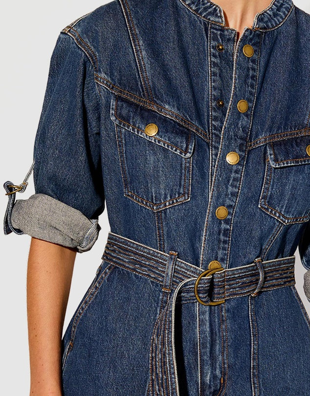 Kivari - Elena Denim Playsuit in Indigo