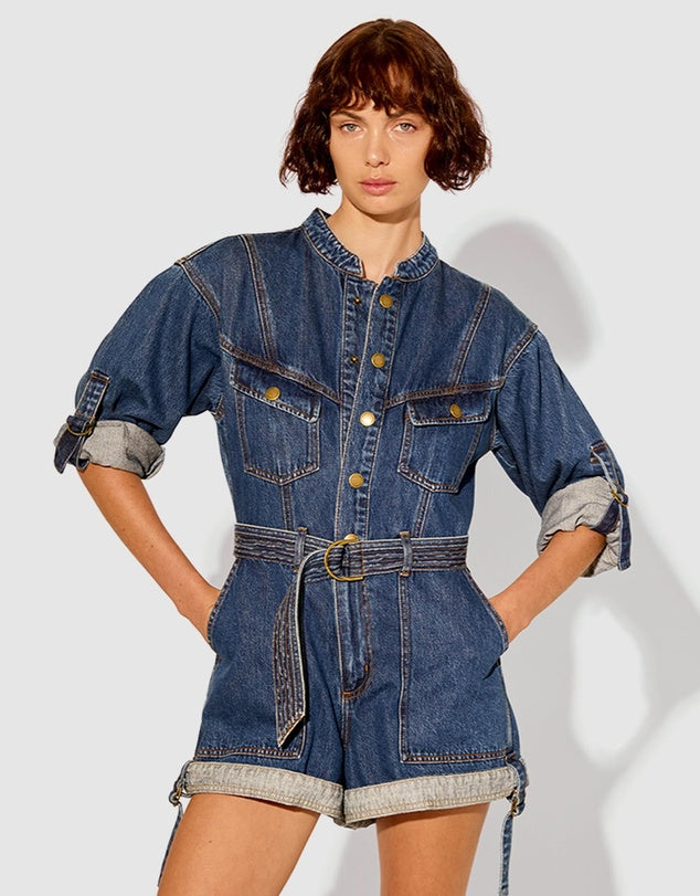 Kivari - Elena Denim Playsuit in Indigo