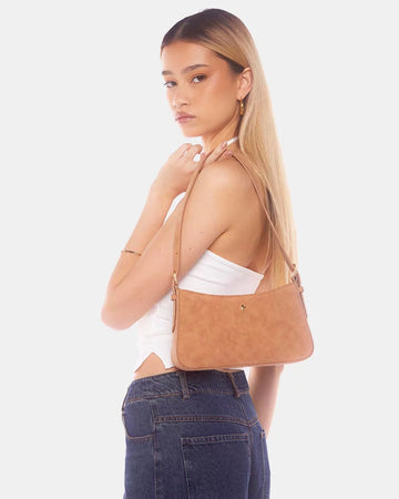 PETA + JAIN - Lilu Shoulder Bag in Tan Suede/Gold