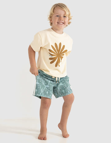 Rhythm - KIDS Sun Ra SS T-Shirt in Natural White