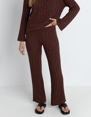 Rhythm - Koko Wide Leg Knit Pant in Chocolate