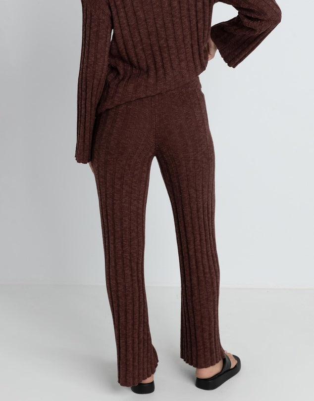 Rhythm - Koko Wide Leg Knit Pant in Chocolate