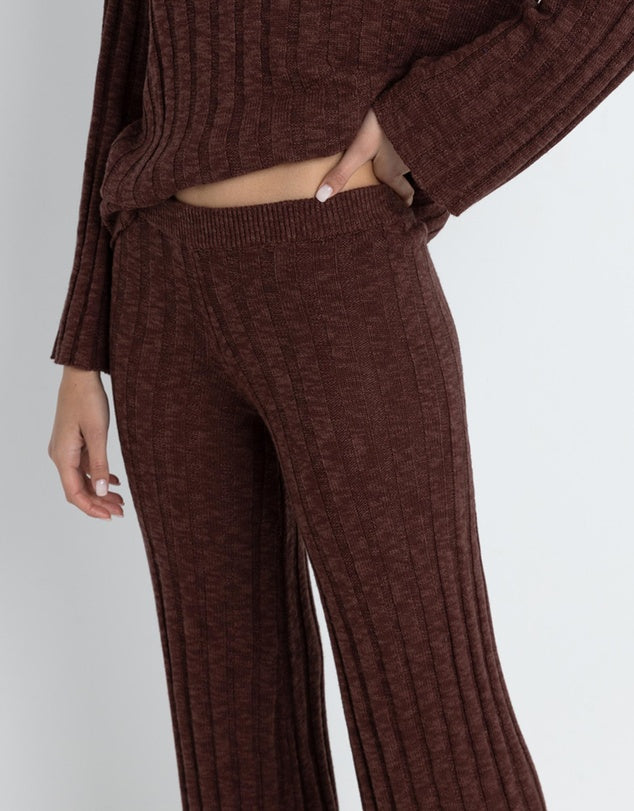 Rhythm - Koko Wide Leg Knit Pant in Chocolate