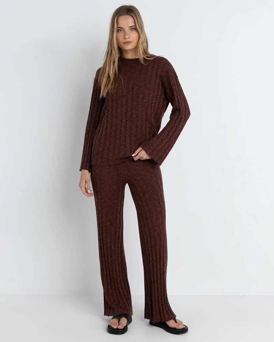 Rhythm - Koko Wide Leg Knit Pant in Chocolate