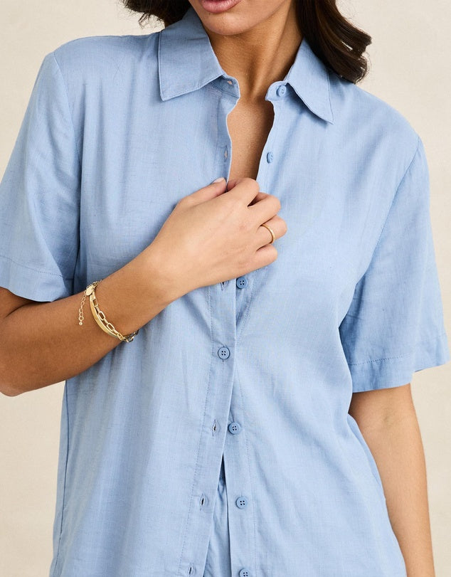 Rhythm - Classic Lounge Shirt in Steel Blue