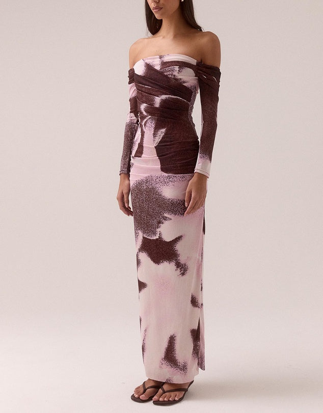 Sovere - Afterlight Off Shoulder Dress in Raisin